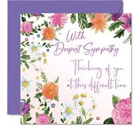 Sympathy Cards Thinking of You Cards - Deepest Sympathy - Floral Condolences Card, Mourning Bereavement for Adults, Sorry For Your Loss, 145mm Flowers Greeting