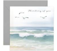 Sympathy Cards - Watercolour Ocean Scene, Thinking of You for Women and Men - Bereavement Gifts for Loss of Dad Mum Sister Brother Husband Wife, Memorial Present - Blank Inside with Envelope