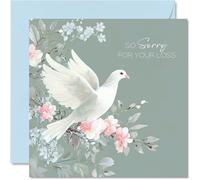 Sympathy Cards - White Dove - Minimal Floral Condolences Card, Mourning Bereavement Cards for Adults, Sorry For Your Loss Thinking of You Card, 145mm Flowers Greeting Card