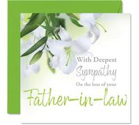 Sympathy Cards - With Deepest Sympathy On The Loss Of Your Father in law Card - Sorry Mourning Bereavement Cards for Adults, 145mm Condolences Thinking of You Card, Floral Greeting