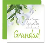 Sympathy Cards - With Deepest Sympathy On The Loss Of Your Grandad Card - Sorry Mourning Bereavement Cards for Adults, 145mm Condolences Thinking of You Card, Floral Greeting