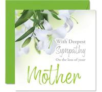 Sympathy Cards - With Deepest Sympathy On The Loss Of Your Mother Card - Sorry Mourning Bereavement Cards for Adults, 145mm Condolences Thinking of You Card, Floral Greeting