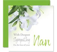Sympathy Cards - With Deepest Sympathy On The Loss Of Your Nan Card - Sorry Mourning Bereavement Cards for Adults, 145mm Condolences Thinking of You Card, Floral Greeting