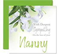 Sympathy Cards - With Deepest Sympathy On The Loss Of Your Nanny Card - Sorry Mourning Bereavement Cards for Adults, 145mm Condolences Thinking of You Card, Floral Greeting
