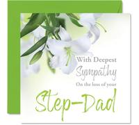 Sympathy Cards - With Deepest Sympathy On The Loss Of Your Step Dad Card - Sorry Mourning Bereavement Cards for Adults, 145mm Condolences Thinking of You Card, Floral Greeting