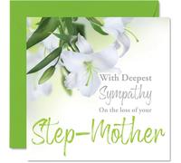 Sympathy Cards - With Deepest Sympathy On The Loss Of Your Step Mother Card - Sorry Mourning Bereavement Cards for Adults, 145mm Condolences Thinking of You Card, Floral Greeting