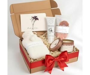 Sympathy Gift Baskets for Loss of Loved One - Bereavement Gift Basket with Bath Salts, Hot Water Bottle, Hand Cream, Sage Candle & Greeting Card - Sympathy Care Package, Condolences Gift for Women