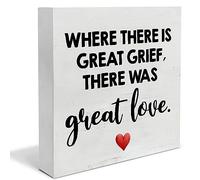 Sympathy Gift Memorial Wooden Box Sign Where There is Great Grief Desk Decorative Remembrance Wooden Sign Home Decor for Desk Table Shelf 7x7 Inches