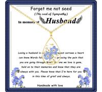 Sympathy Gifts for Loss of Husband, Forget Me Not Pressed Flowers Remembrance Necklace, Memorial Jewelry Comfort Gift for Grieving Wife, Adjustable, Metal, No Gemstone