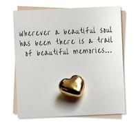 Sympathy Greeting Card - Wherever a Beautiful Soul Has Been There is a Trail of Memories - Gold Heart Design - Blank Inside (135 x 135 mm) - Made in UK - with Envelope