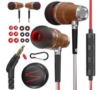 Symphonized Premium Wooden Wired Earphones with Microphone, Deep Bass Sound, 90% Noise Cancelling 3D Sound, Microphone Volume Contro with 3.5mm Jack. Secure Fit Earbuds wired. Includes travel case.