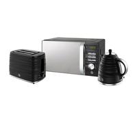Swan Symphony Kitchen Set, 1.7L Fast Boil Kettle & 2 Slice Toaster & 20L Digital Microwave, Black, SK3105BN, ST31050BN, SM22038LBN