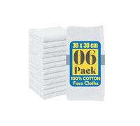 Symphony Flannel Face Cloth Ultra Gentle Face Towels for Sensitive Skin-Reusable Facial Cleansing Washcloths for Unisex Adult Spa Gym Sport Beauty, Premium Quality Cotton (30x30 Cm) (6, White)