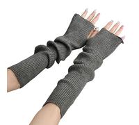 Symphonyw Arm Warmers for Women, Winter Knitted Long Fingerless Gloves Women Arm Warmers with Thumb Hole, Long Sleeve Wrist Warmers Mittens for Ladies Girls (Dark Grey)