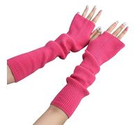 Symphonyw Arm Warmers for Women, Winter Knitted Long Fingerless Gloves Women Arm Warmers with Thumb Hole, Long Sleeve Wrist Warmers Mittens for Ladies Girls (Rose Red)