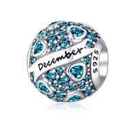 Symreite December Birthstone Charm 925 Sterling Silver Birthday Bead Charms Jewellery Gifts Compatible with European Bracelets for Women