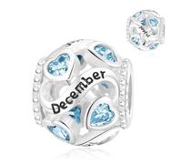 Symreite December Birthstone Charm 925 Sterling Silver Birthday Bead Charms Jewellery Gifts Compatible with European Bracelets for Women