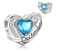 Symreite December Birthstone Charm 925 Sterling Silver Heart Love Birthday Bead Charms Jewellery Gifts Compatible with European Bracelets for Women