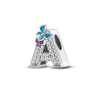 Symreite Letter A Charm - 925 Sterling Silver with 5A Cubic Zirconia, Initial Pendant for Women & Girls, Fits Pandora Bracelets