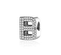 Symreite Letter B Charms 925 Sterling Silver Alphabet Wavy Bead Charms with 5A Cubic Zirconia Initial Charm fits Pandora Charms Bracelet