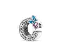 Symreite Letter C Charm - 925 Sterling Silver with 5A Cubic Zirconia, Initial Pendant for Women & Girls, Fits Pandora Bracelets