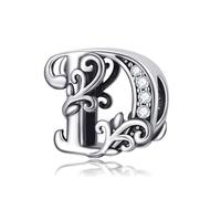 Symreite Letter D Charms 925 Sterling Silver Alphabet Wavy Bead Charms with 5A Cubic Zirconia Initial Charm fits Pandora Charms Bracelet