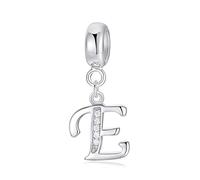 Symreite Letter E Charm - 925 Sterling Silver with 5A Cubic Zirconia, Initial Pendant for Women & Girls, Fits Pandora Bracelets