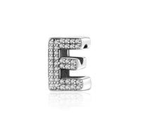 Symreite Letter E Charms 925 Sterling Silver Alphabet Wavy Bead Charms with 5A Cubic Zirconia Initial Charm fits Pandora Charms Bracelet