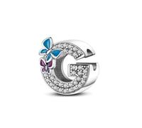 Symreite Letter G Charms 925 Sterling Silver Alphabet Butterfly Beads Charms with 5A Cubic Zirconia Initial Charm fits Pandora Charms Bracelet