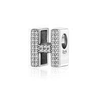 Symreite Letter H Charms 925 Sterling Silver Alphabet Wavy Bead Charms with 5A Cubic Zirconia Initial Charm fits Pandora Charms Bracelet