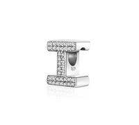 Symreite Letter I Charms 925 Sterling Silver Alphabet Wavy Bead Charms with 5A Cubic Zirconia Initial Charm fits Pandora Charms Bracelet