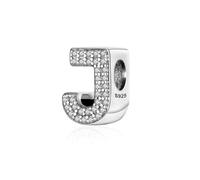 Symreite Letter J Charms 925 Sterling Silver Alphabet Wavy Bead Charms with 5A Cubic Zirconia Initial Charm fits Pandora Charms Bracelet