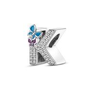 Symreite Letter K Charms 925 Sterling Silver Alphabet Butterfly Beads Charms with 5A Cubic Zirconia Initial Charm fits Pandora Charms Bracelet