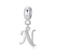 Symreite Letter N Charm - 925 Sterling Silver with 5A Cubic Zirconia, Initial Pendant for Women & Girls, Fits Pandora Bracelets