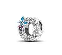 Symreite Letter O Charms 925 Sterling Silver Alphabet Butterfly Beads Charms with 5A Cubic Zirconia Initial Charm fits Pandora Charms Bracelet