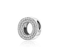 Symreite Letter O Charms 925 Sterling Silver Alphabet Wavy Bead Charms with 5A Cubic Zirconia Initial Charm fits Pandora Charms Bracelet