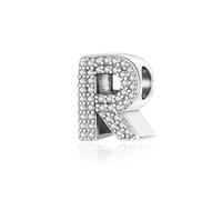 Symreite Letter R Charms 925 Sterling Silver Alphabet Wavy Bead Charms with 5A Cubic Zirconia Initial Charm fits Pandora Charms Bracelet