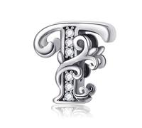 Symreite Letter T Charms 925 Sterling Silver Alphabet Wavy Bead Charms with 5A Cubic Zirconia Initial Charm fits Pandora Charms Bracelet