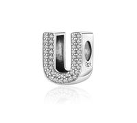 Symreite Letter U Charms 925 Sterling Silver Alphabet Wavy Bead Charms with 5A Cubic Zirconia Initial Charm fits Pandora Charms Bracelet