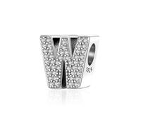 Symreite Letter W Charms 925 Sterling Silver Alphabet Wavy Bead Charms with 5A Cubic Zirconia Initial Charm fits Pandora Charms Bracelet