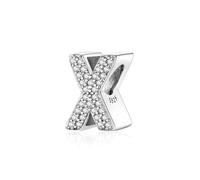 Symreite Letter X Charms 925 Sterling Silver Alphabet Wavy Bead Charms with 5A Cubic Zirconia Initial Charm fits Pandora Charms Bracelet