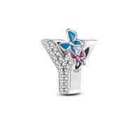 Symreite Letter Y Charms 925 Sterling Silver Alphabet Butterfly Beads Charms with 5A Cubic Zirconia Initial Charm fits Pandora Charms Bracelet