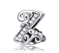 Symreite Letter Z Charms 925 Sterling Silver Alphabet Wavy Bead Charms with 5A Cubic Zirconia Initial Charm fits Pandora Charms Bracelet