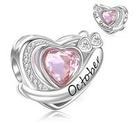 Symreite October Birthstone Charm 925 Sterling Silver Heart Love Birthday Bead Charms Jewellery Gifts Compatible with European Bracelets for Women