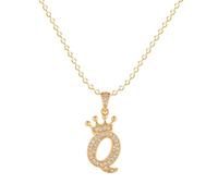 Symretie 14K Gold Plated Initial Necklaces for Women - Gold Cubic Zirconia Letter Necklaces - Alphabet Q Pendant Necklaces Jewellery Gifts