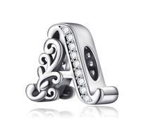 Symretie Initial Letter 'A' 925 Sterling Silver Charm Bead - Compatible with Pandora Bracelets, Dangle Pendant Charm, Suitable for Necklaces & Bracelets, Ideal Jewelry Gift for Women