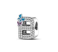Symretie Initial Letter 'B' 925 Sterling Silver Charm Bead - Compatible with Pandora Bracelets, Dangle Pendant Charm, Suitable for Necklaces & Bracelets, Ideal Jewelry Gift for Women