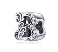 Symretie Initial Letter 'B' 925 Sterling Silver Charm Bead - Compatible with Pandora Bracelets, Dangle Pendant Charm, Suitable for Necklaces & Bracelets, Ideal Jewelry Gift for Women