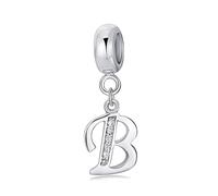 Symretie Initial Letter 'B' 925 Sterling Silver Charm Bead - Compatible with Pandora Bracelets, Dangle Pendant Charm, Suitable for Necklaces & Bracelets, Ideal Jewelry Gift for Women