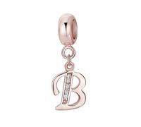 Symretie Initial Letter 'B' 925 Sterling Silver Charm Bead - Compatible with Pandora Bracelets, Dangle Pendant Charm, Suitable for Necklaces & Bracelets, Ideal Jewelry Gift for Women